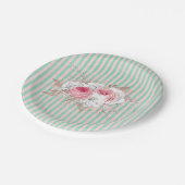 Shabby Chic Pink Bouquet Stripes Papieren Bordje (Gekanteld)