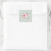 Shabby Chic Pink Bouquet Stripes Vierkante Sticker (Tas)