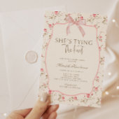 Shabby Chic Pink Bow Tying the Knot Vrijgezellenfe Kaart