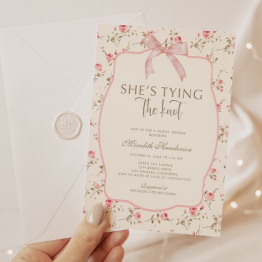 Shabby Chic Pink Bow Tying the Knot Vrijgezellenfe Kaart