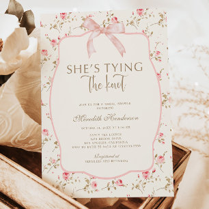 Shabby Chic Pink Bow Tying the Knot Vrijgezellenfe Kaart