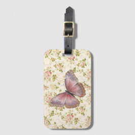  Shabby Chic Pink Butterfly op Floral Bagagelabel