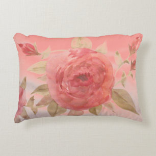 Shabby Chic Pink Coral Watercolor Accent Kussen