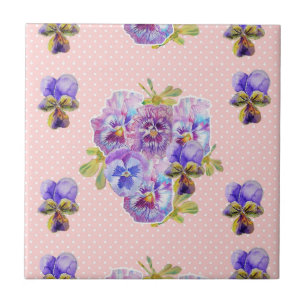 Shabby Chic Pink dot Pansy art floral Ceramic Tile Tegeltje