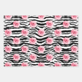 Shabby Chic Pink en Black Rozen Zebra Stripes Inpakpapier Vel (Voorkant 2)