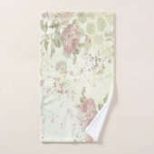 Shabby Chic Pink en Green Roos Floral Bad Handdoek (Handdoek)