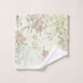 Shabby Chic Pink en Green Roos Floral Bad Handdoek (Wasdoekje)