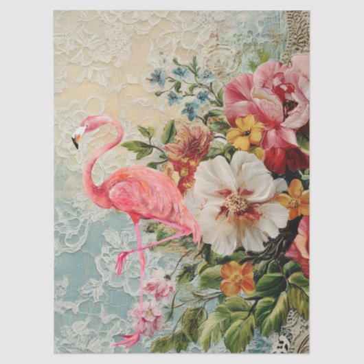 Shabby Chic Pink Flamingo Bloemen Decoupage Tissuepapier (Voorkant)