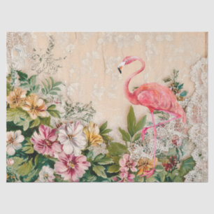 Shabby Chic Pink Flamingo Bloemen Decoupage Tissuepapier