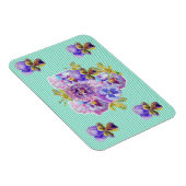 Shabby Chic Pink Floral Aqua Stripe Magnet Magneet (Rechterzijde)