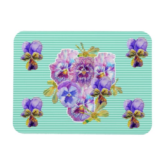 Shabby Chic Pink Floral Aqua Stripe Magnet Magneet (Horizontaal)