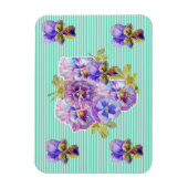 Shabby Chic Pink Floral Aqua Stripe Magnet Magneet (Verticaal)