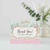 Shabby Chic Pink Floral Boutique Dank je Briefkaart (Staand voorkant)