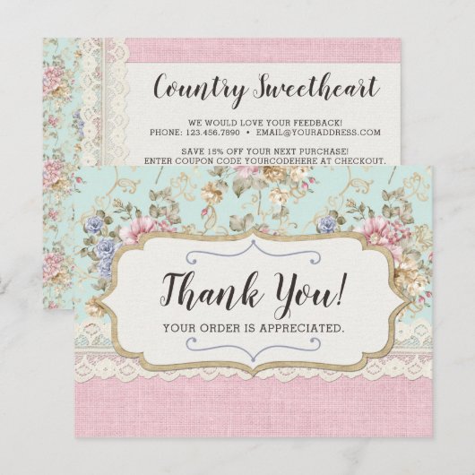 Shabby Chic Pink Floral Boutique Dank je Briefkaart (Voorkant / Achterkant)