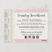 Shabby Chic Pink Floral Boutique Dank je Briefkaart (Achterkant)