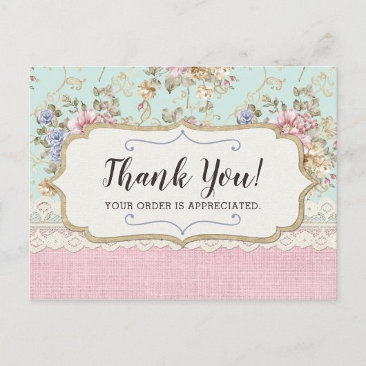 Shabby Chic Pink Floral Boutique Dank je Briefkaart (Voorkant)