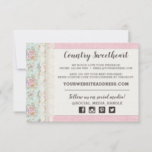 Shabby Chic Pink Floral Boutique Hartelijk dank Kaart (Achterkant)