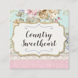 Shabby Chic Pink Floral Boutique Social Vierkante Visitekaartje