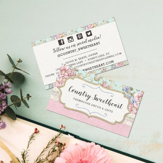 Shabby Chic Pink Floral Boutique Social Visitekaartje