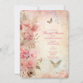 Shabby Chic Pink Floral Bridal Shower Kaart (Voorkant)