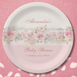 Shabby Chic Pink Floral Christian Baby Shower Papieren Bordje
