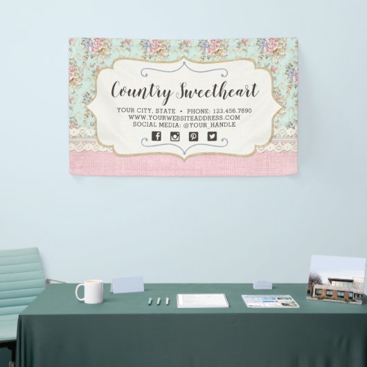 Shabby Chic Pink Floral  Farmhouse Boutique Spandoek (Beurs)