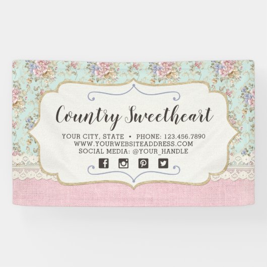 Shabby Chic Pink Floral  Farmhouse Boutique Spandoek (Horizontaal)