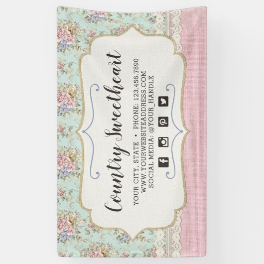 Shabby Chic Pink Floral  Farmhouse Boutique Spandoek (Verticaal)