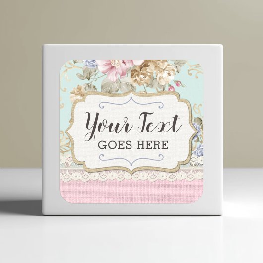 Shabby Chic Pink Floral  Farmhouse Boutique Vierkante Sticker