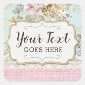 Shabby Chic Pink Floral  Farmhouse Boutique Vierkante Sticker (Voorkant)