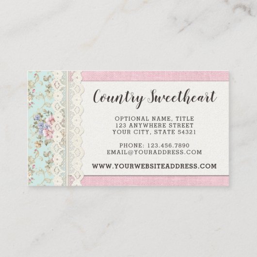 Shabby Chic Pink Floral  Farmhouse Boutique Visitekaartje (Achterkant)