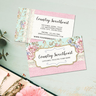 Shabby Chic Pink Floral Farmhouse Boutique Visitekaartje
