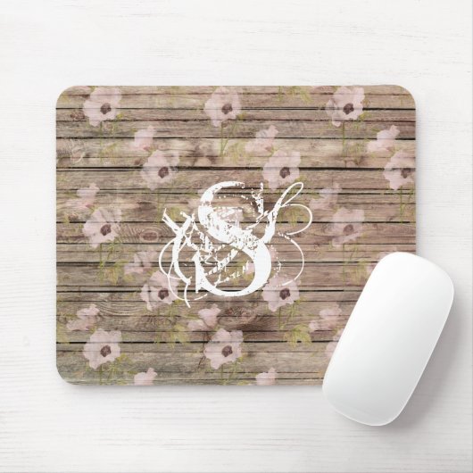 Shabby Chic Pink Floral Pattern Monogram Muismat (Met muis)