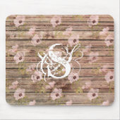 Shabby Chic Pink Floral Pattern Monogram Muismat (Voorkant)