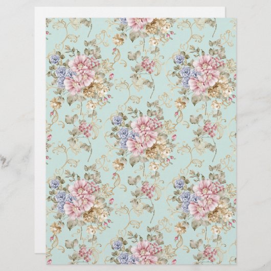 Shabby Chic Pink Floral  Scrapbook Paper Briefhoofd (Voorkant / Achterkant)