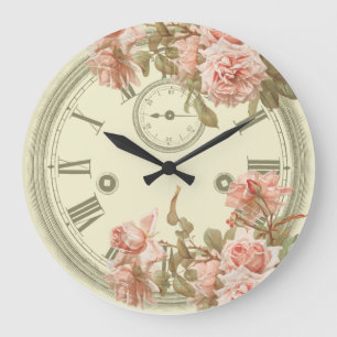 Shabby Chic Pink Floral'Epheera Grote Klok