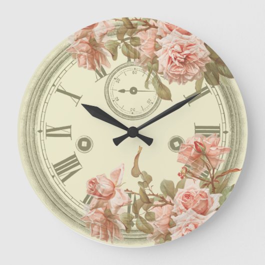 Shabby Chic Pink Floral'Epheera Grote Klok (Voorkant)