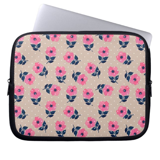 Shabby Chic Pink Flowers Patroon Laptop Sleeve (Voorkant)