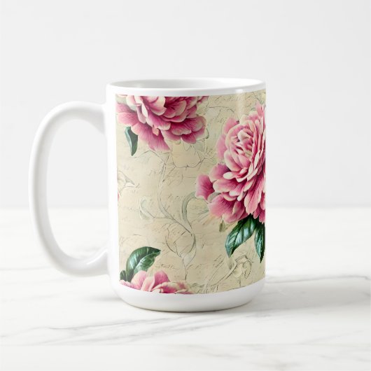 Shabby Chic Pink Gardenias Koffiemok (Links)