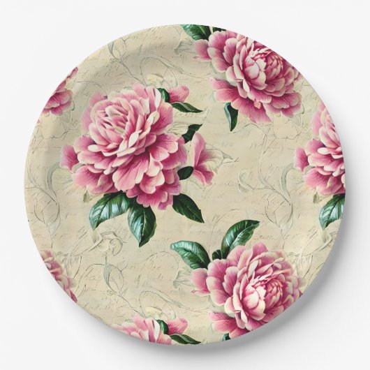 Shabby Chic Pink Gardenias Papieren Bordje (Voorkant)