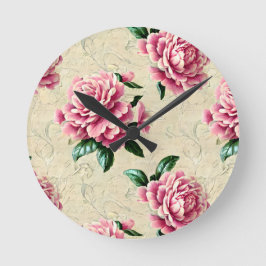 Shabby Chic Pink Gardenias Ronde Klok