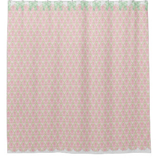 Shabby Chic Pink & Green Damask w Bows & Lace Douchegordijn