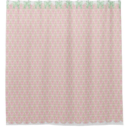 Shabby Chic Pink & Green Damask w Bows & Lace Douchegordijn (Voorkant)