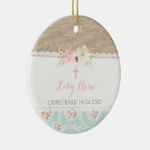 Shabby Chic Pink, Mint, Lace en Burlap Religieuze Keramisch Ornament (Rechts)