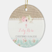 Shabby Chic Pink, Mint, Lace en Burlap Religieuze Keramisch Ornament (Links)