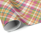 Shabby Chic Pink Oranje Green White Gingham Cadeaupapier (Rol Hoek)