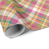 Shabby Chic Pink Oranje Green White Gingham Cadeaupapier (Rol Hoek)
