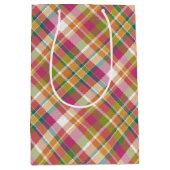 Shabby Chic Pink Oranje Green White Gingham Medium Cadeauzakje (Voorkant)