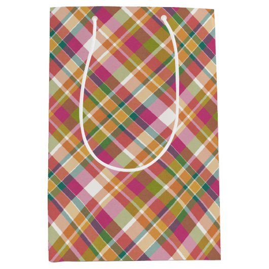 Shabby Chic Pink Oranje Green White Gingham Medium Cadeauzakje (Voorkant)
