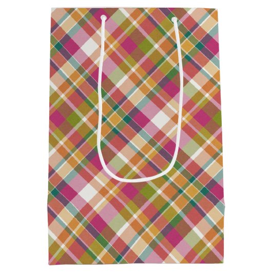 Shabby Chic Pink Oranje Green White Gingham Medium Cadeauzakje (Achterkant)